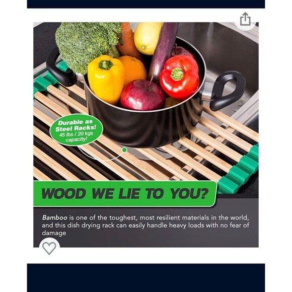 Bamboo Roll Up Dish Drying Rack - Scratch-Free, Environment-Friendly Square Rods - Picture 4 of 5